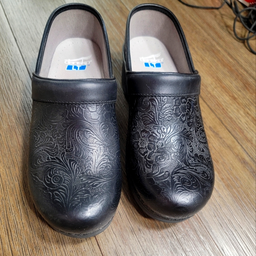 Dansko LT Black Embossed Clogs